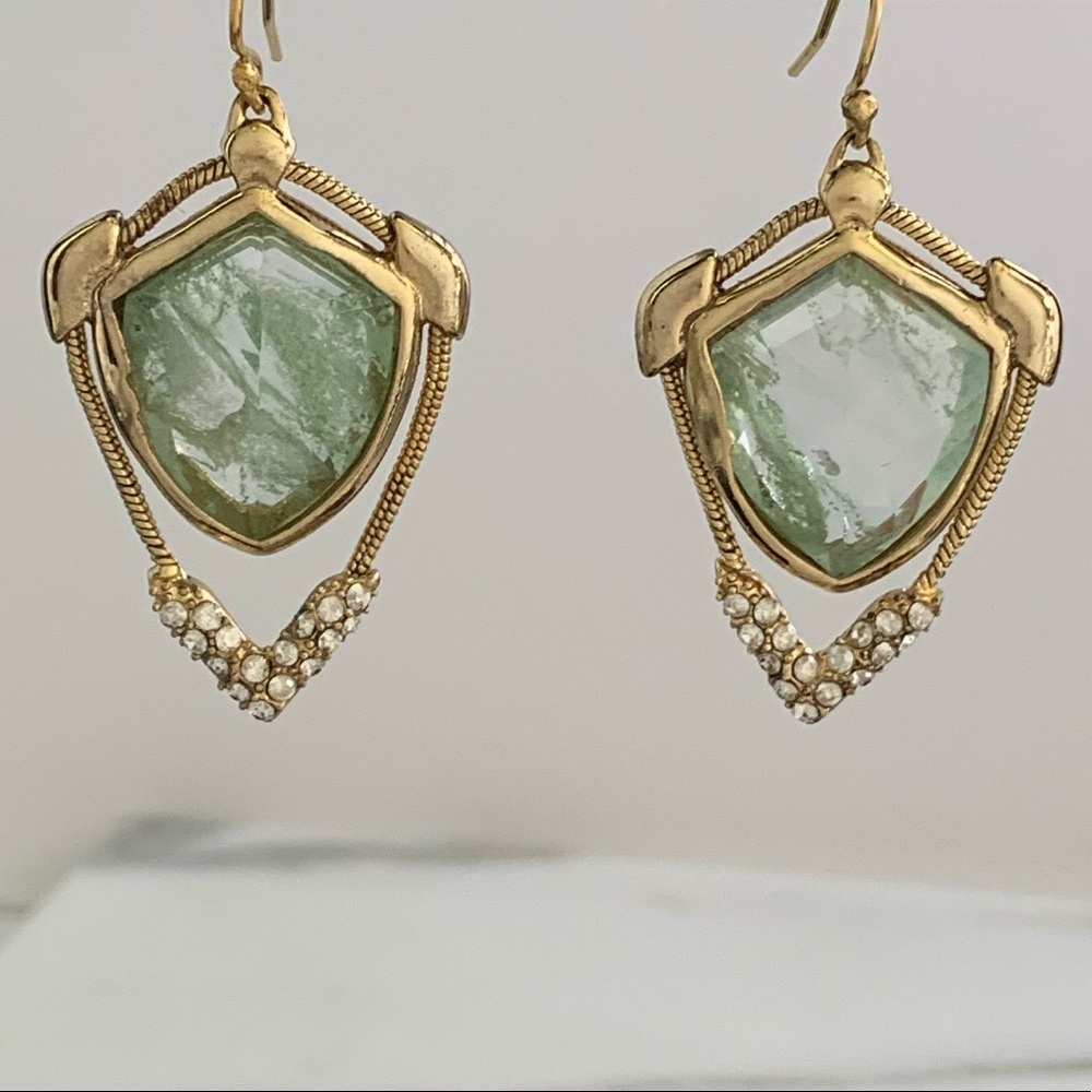 Alexis Bittar Gold Green Stone Shield Snake Chain Frame Earrings - Picture 6 of 8